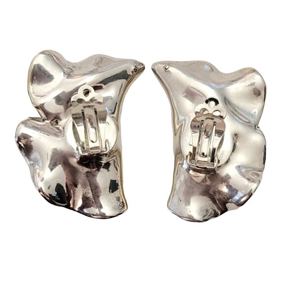 David Varsano Modernist Sterling Silver Large Wavy Brutalist Clip Earrings,E963 - Picture 6 of 13